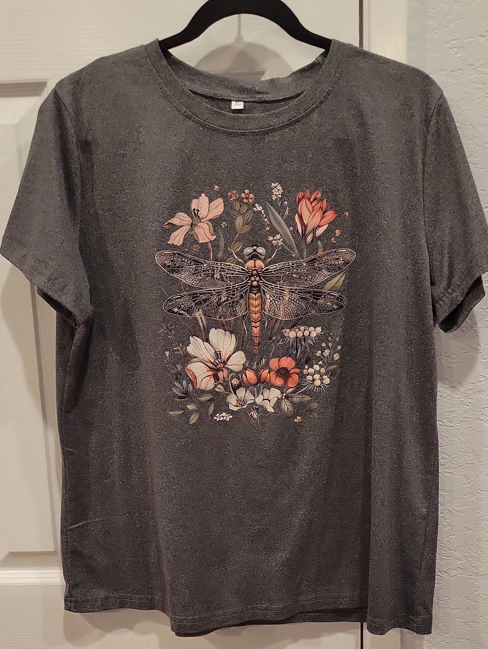 Graphic Dragonfly Floral Tee - Charcoal